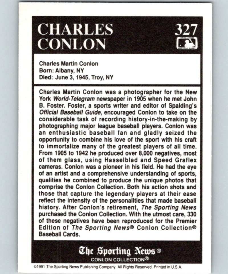 1991 Conlon Collection #327 Charles Conlon NM Image 2