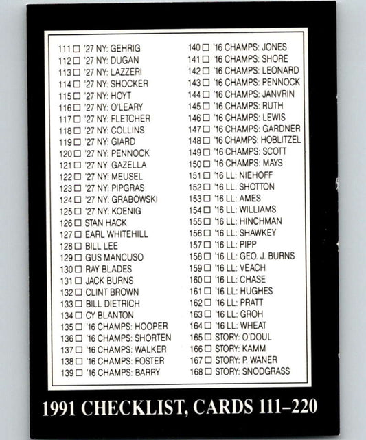 1991 Conlon Collection #329 Checklist 111-220 NM  Image 1
