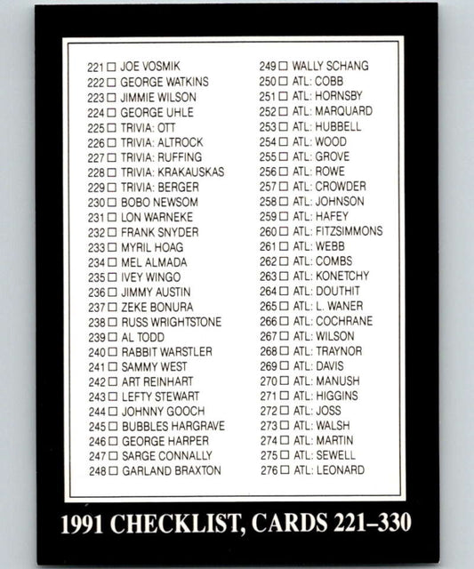 1991 Conlon Collection #330 Checklist 221-330 NM  Image 1