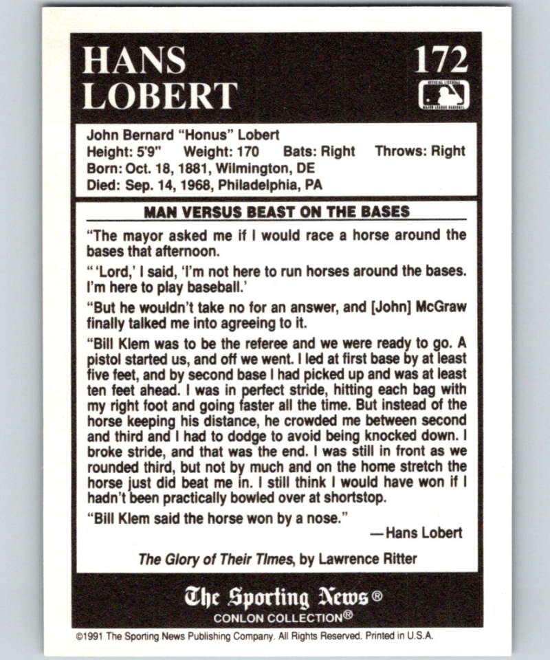 1991 Conlon Collection #172 Hans Lobert ST NM New York Giants Image 2