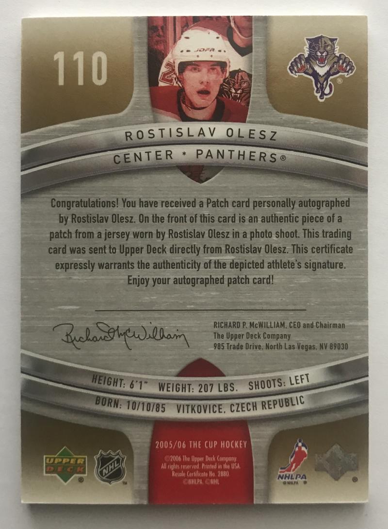 2005-06 The Cup Gold #110 Rostislav Olesz RC Rookie Auto 50/85 Patch 06942