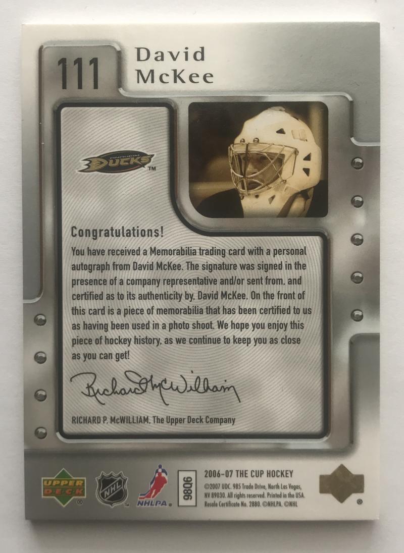 2006-07 The Cup #111 David McKee RC Rookie Auto 187/249 Patch 06945
