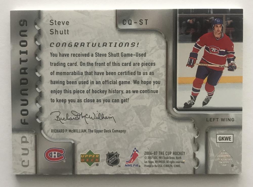 2006-07 The Cup Foundations Patches #CQST Steve Shutt 1/10 Patch 06957 Image 2