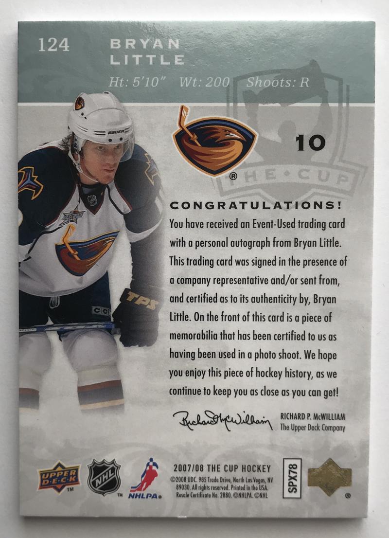 2007-08 The Cup #124 Brian Little RC Rookie Auto 230/249 Patch 06959