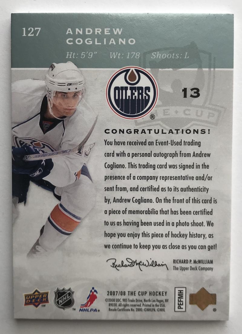 2007-08 The Cup #127 Andrew Cogliano RC Rookie Auto 60/249 Patch 06961