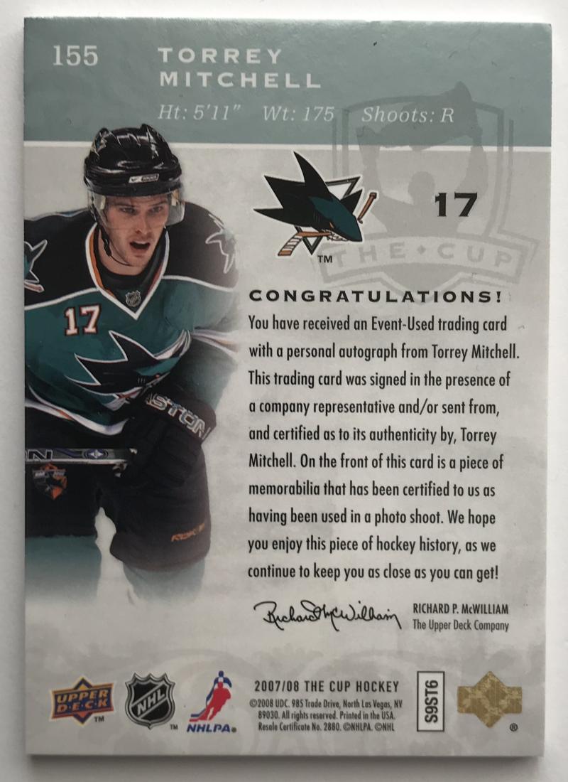 2007-08 The Cup #155 Torrey Mitchell RC Rookie Auto 6/249 Patch 06970