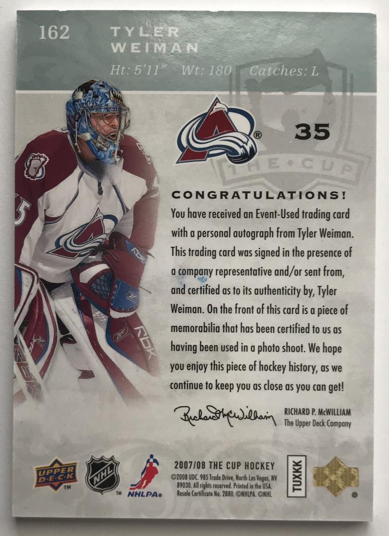 2007-08 The Cup #162 Tyler Weiman RC Rookie Auto 83/249 Patch 06968