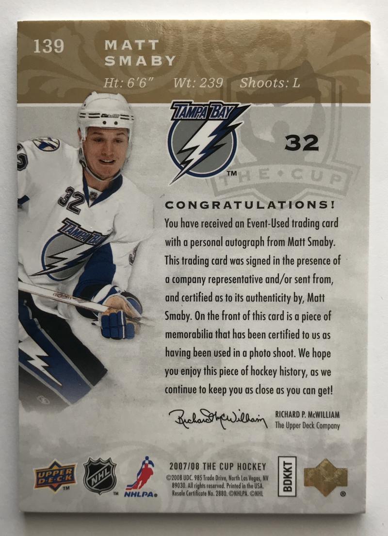 2007-08 The Cup Gold #139 Matt Smaby RC Rookie Auto 4/32 Patch 06977
