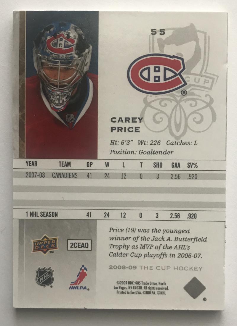 2008-09 Upper Deck The Cup #55 Carey Price 241/249 NHL Hockey 06986