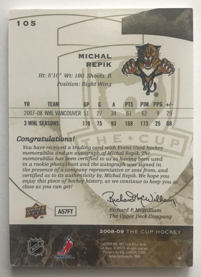 2008-09 The Cup Gold #105 Michal Repik RC Rookie Auto 2/32 Patch 06998
