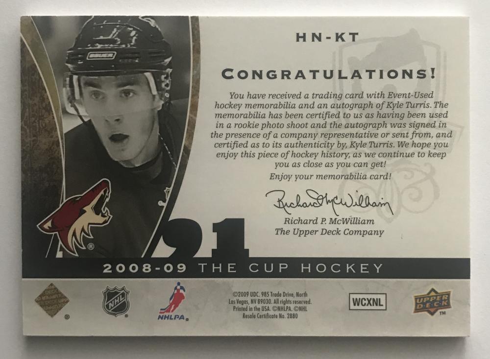 2008-09 The Cup Honorable Numbers Kyle Turris Auto 45/91 Patch 07001