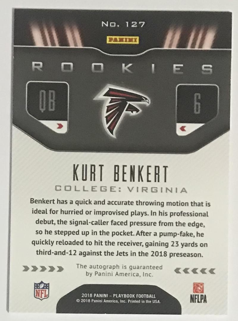 2018 Panini Playbook Signatures #127 Kurt Benkert Rookie Auto 06827