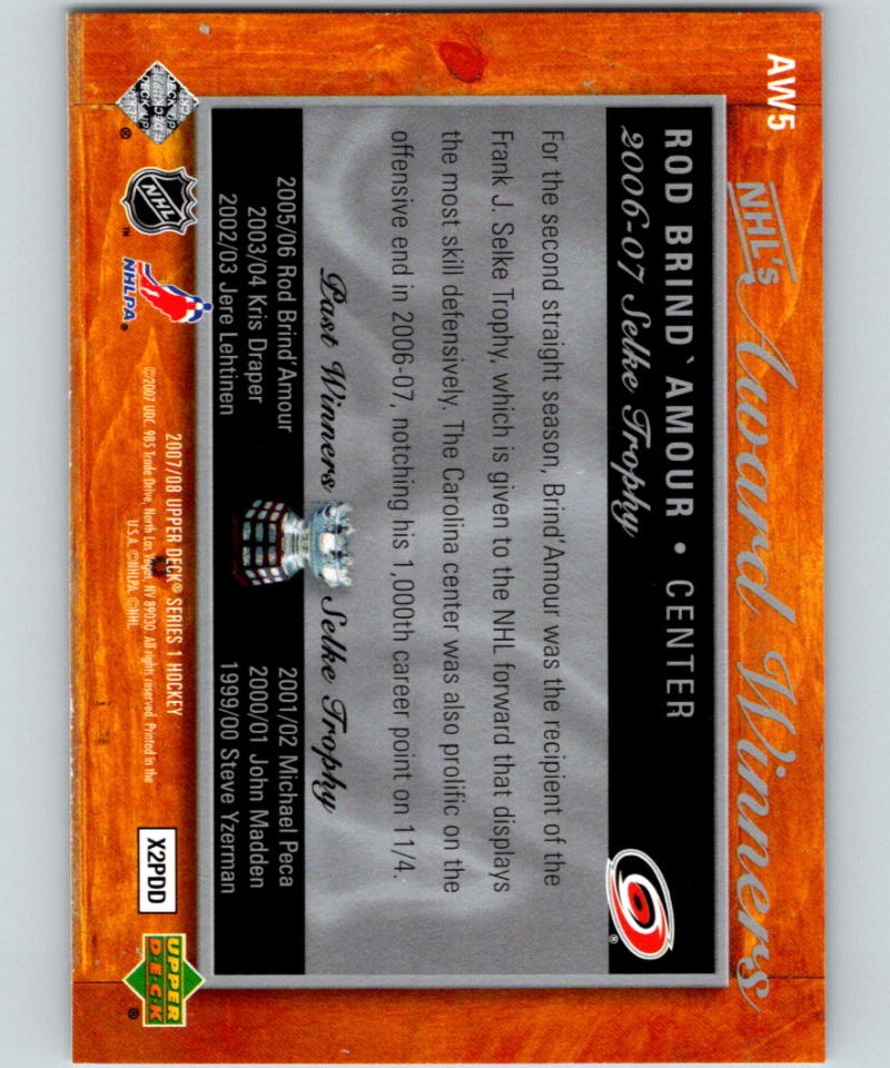 2007-08 Upper Deck NHL Award Winners #AW5 Rod Brind'Amour 07048 Image 2