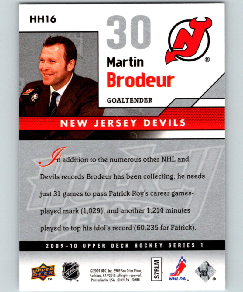 2009-10 Upper Deck Hockey Heroes Martin Brodeur #HH16 Martin Brodeur 07049 Image 2