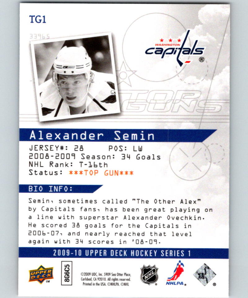 2009-10 Upper Deck Top Guns #TG1 Alexander Semin Capitals 07054 Image 2