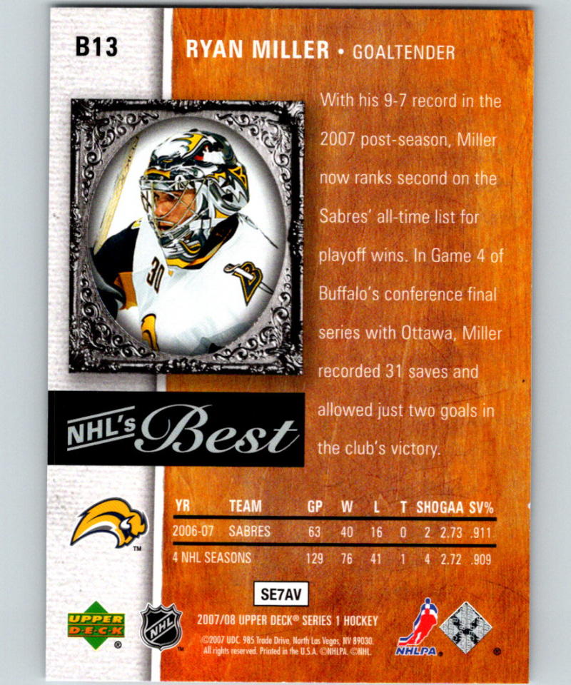 2007-08 Upper Deck NHL's Best #B13 Ryan Miller 07071 Image 2