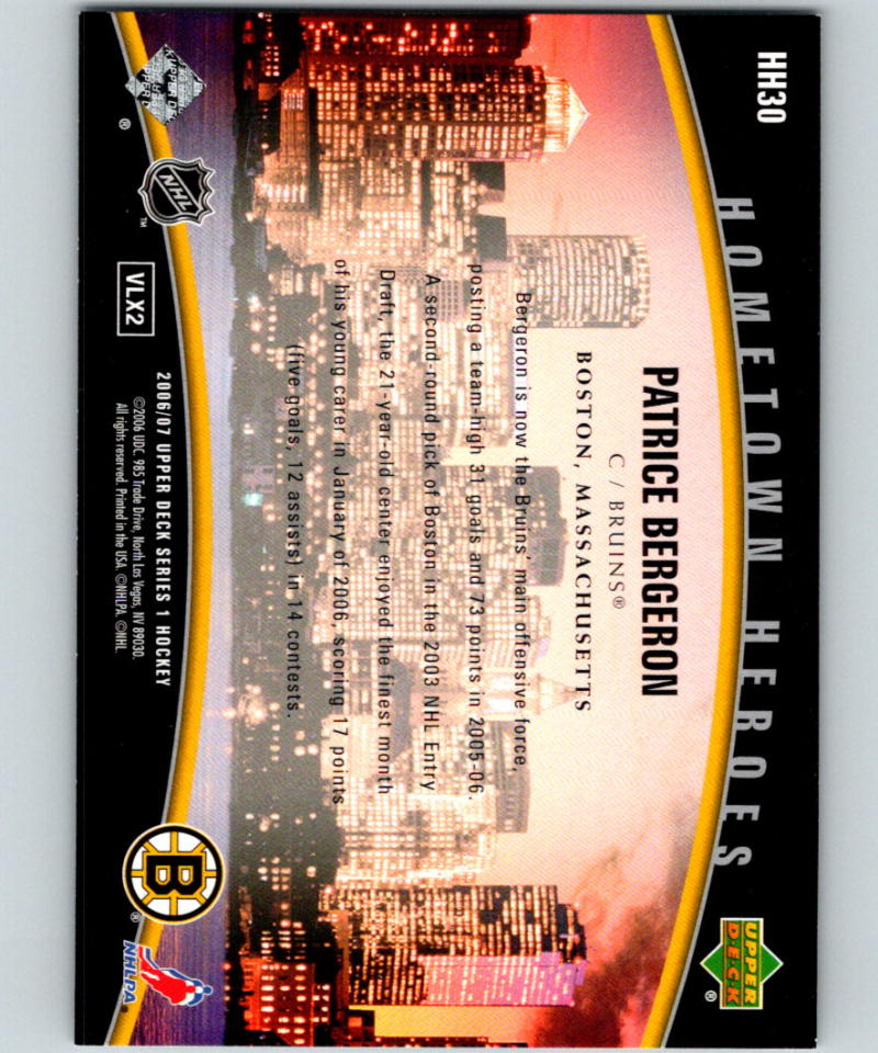 2006-07 Upper Deck Hometown Heroes #HH30 Patrice Bergeron 07073 Image 2