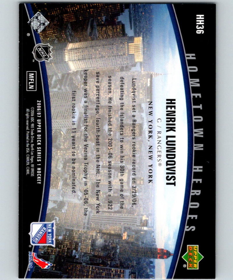 2006-07 Upper Deck Hometown Heroes #HH36 Henrik Lundqvist 07078