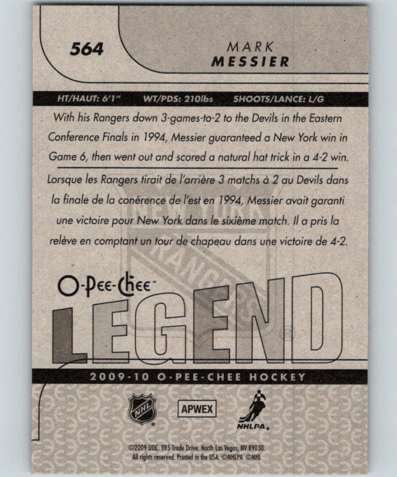 2009 O-Pee-Chee Legend #564 Mark Messier MINT 07102 Image 2