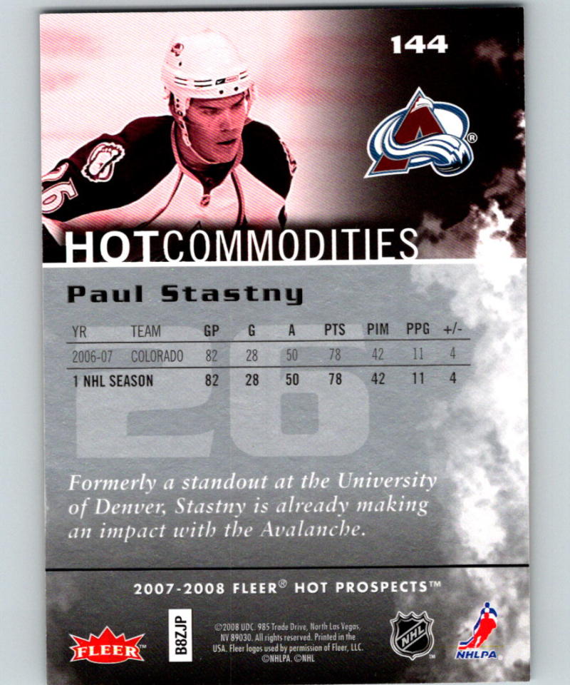 2007-08 Fleer Hot Prospects #144 Paul Stastny 874/999 07104 Image 2