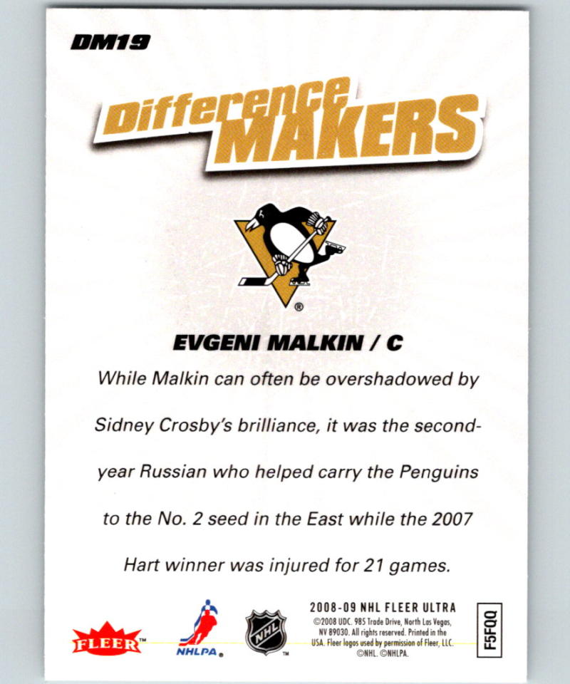2008-09 Ultra Difference Makers #DM19 Evgeni Malkin 07106 Image 2
