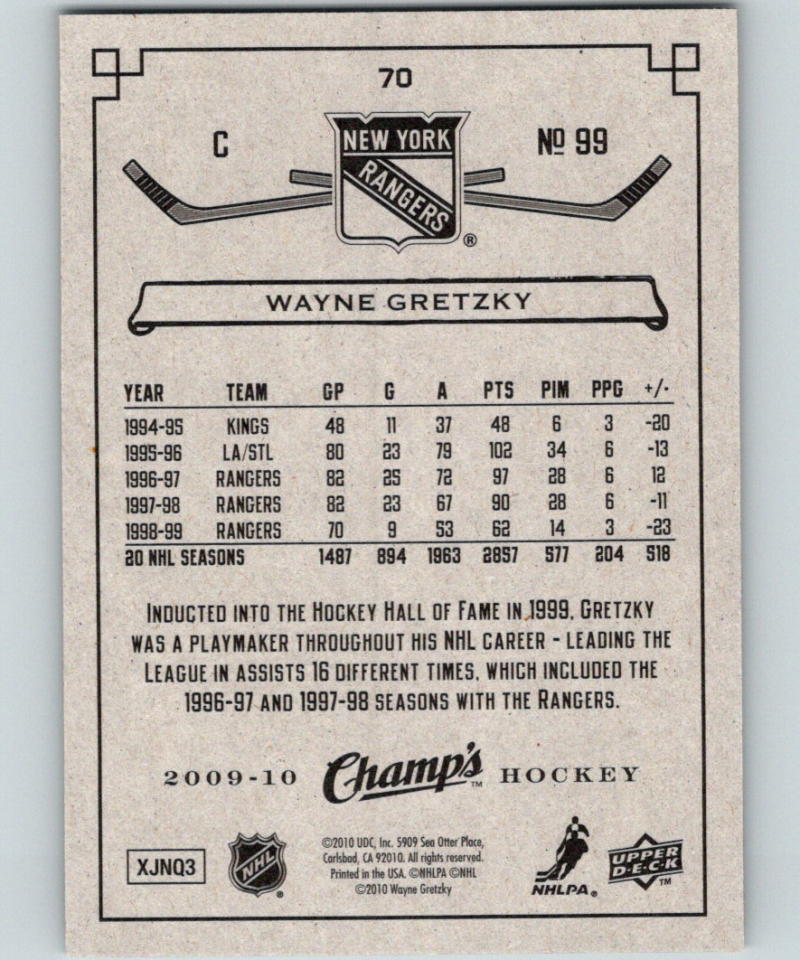 2009-10 Upper Deck Champ's #70 Wayne Gretzky MINT 07109