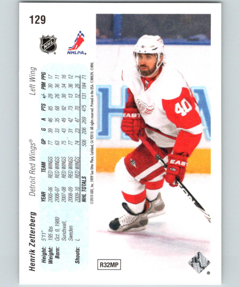 2010-11 Upper Deck 20th Anniversary Variation #129 Henrik Zetterberg 07119 Image 2