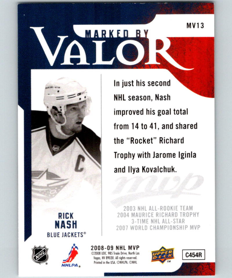 2008-09 Upper Deck MVP Marked by Valor #MV13 Rick Nash 07121 Image 2