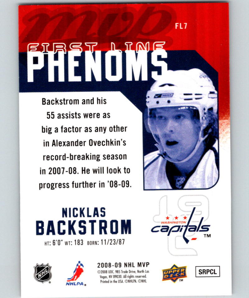 2008-09 Upper Deck MVP First Line Phenoms #FL7 Nicklas Backstrom 07066 Image 2