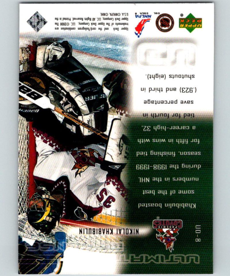 1999-00 Upper Deck Ultimate Defense #UD8 Nikolai Khabibulin 07126 Image 2