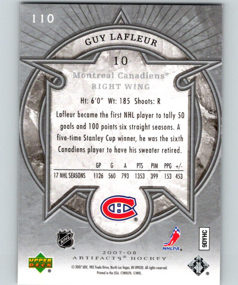 2007-08 Upper Deck Artifacts Silver #110 Guy Lafleur 25/100 07087