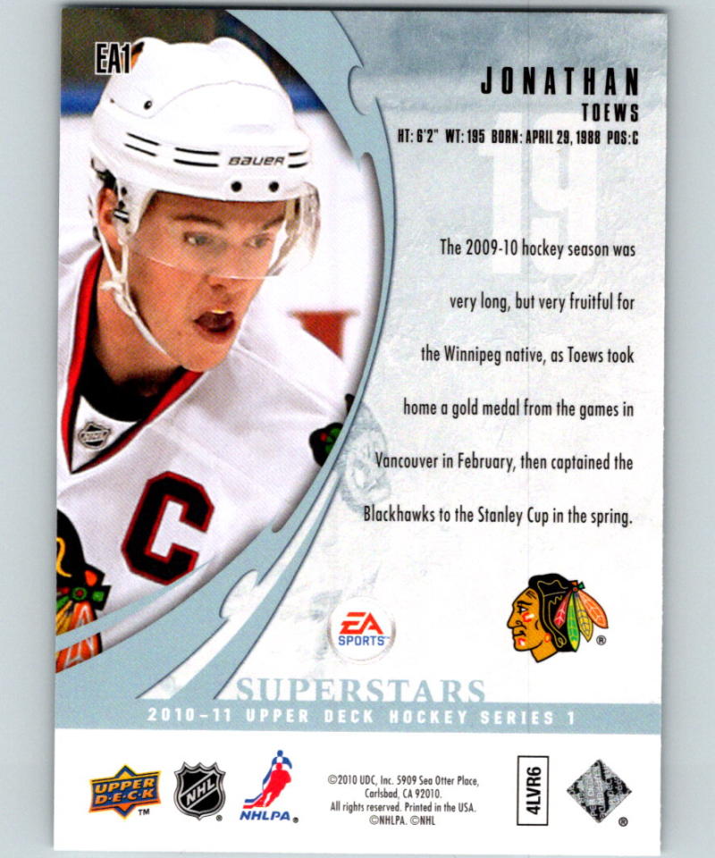 2010-11 Upper Deck EA Superstars #EA1 Jonathan Toews SP Blackhawks 07101 Image 2