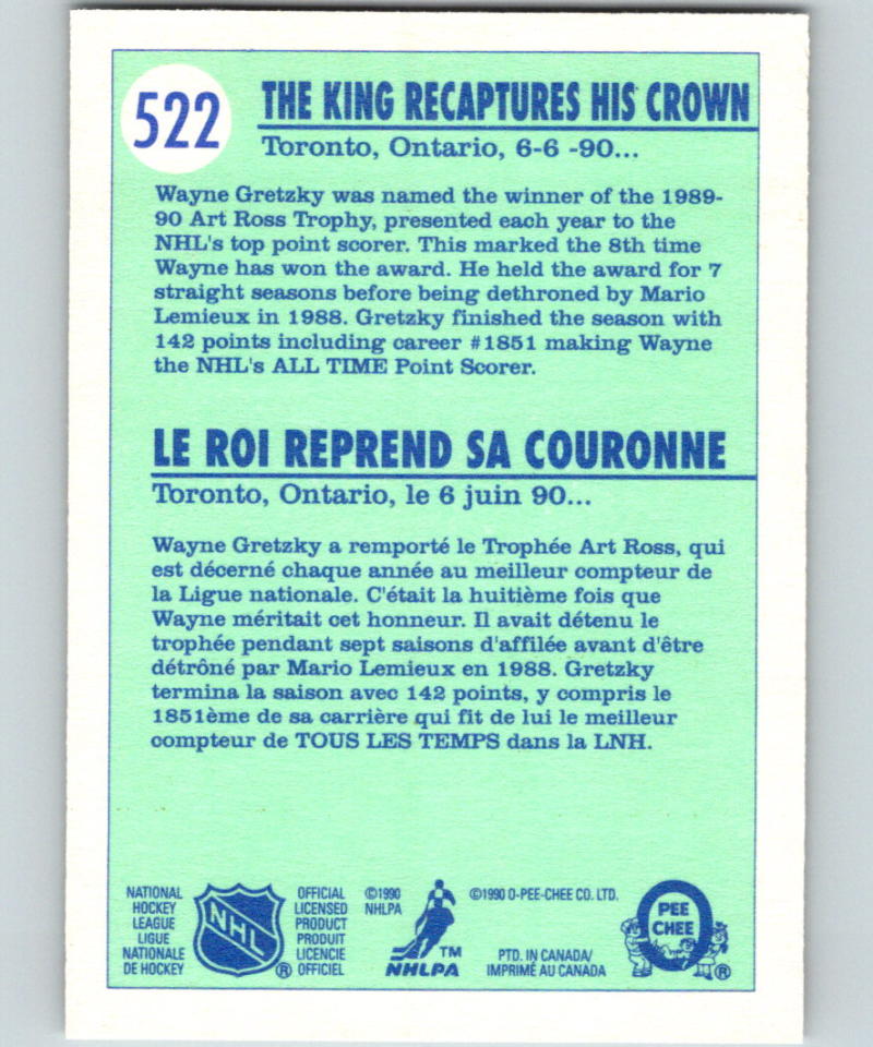 1990-91 O-Pee-Chee #522 Wayne Gretzky MINT Los Angeles Kings 07184