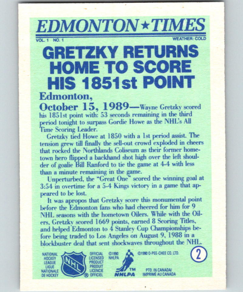 1990-91 O-Pee-Chee #2 Wayne Gretzky MINT Edmonton Oilers 07189