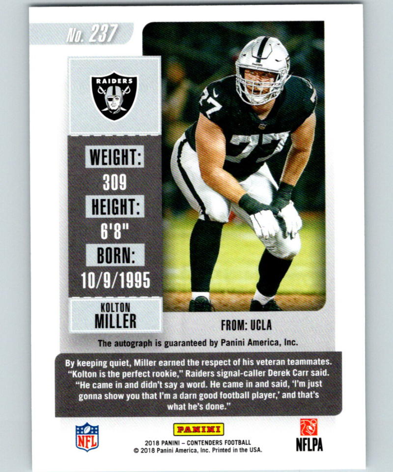 2018 Panini Contenders Rookie Ticket #237 Kolton Miller Auto RC 07196
