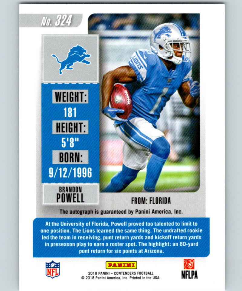 2018 Panini Contenders Rookie Ticket #324 Brandon Powell Auto RC 07200