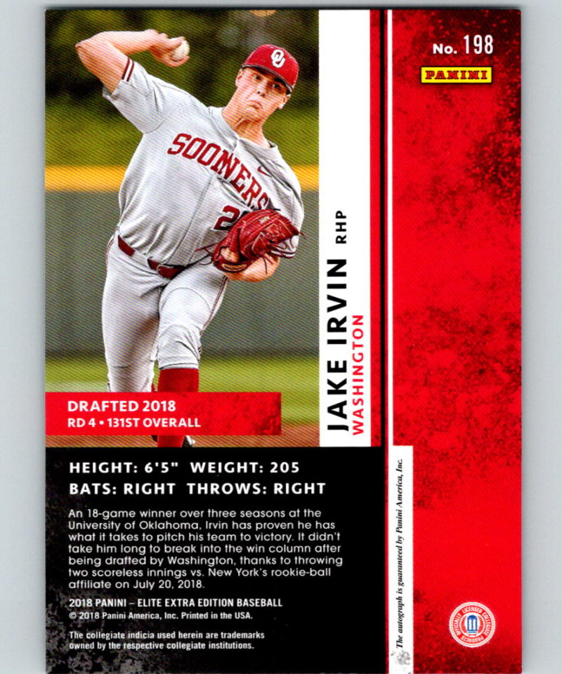 2018 Elite Extra Edition Autographs Aspirations Purple Jake Irvin 19/100 Auto 07212