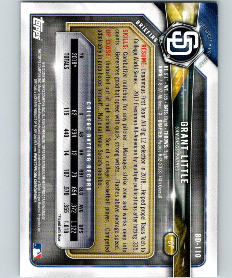 2018 Bowman Draft Sky Blue #BD-110 Grant Little MINT 386/499 Padres 07225