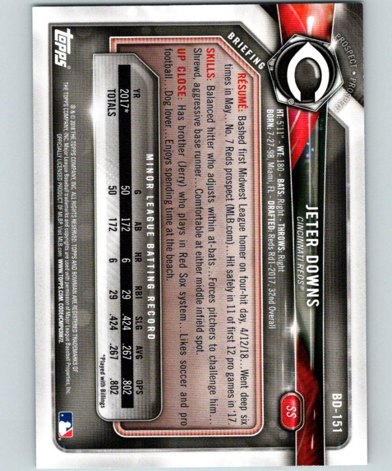 2018 Bowman Draft Sky Blue #BD-151 Jeter Downs MINT 484/499 Reds 07227