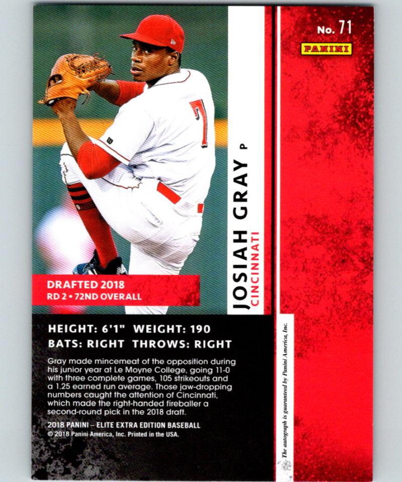 2018 Panini Elite Extra Edition Autographs #71 Josiah Gray Auto 07232