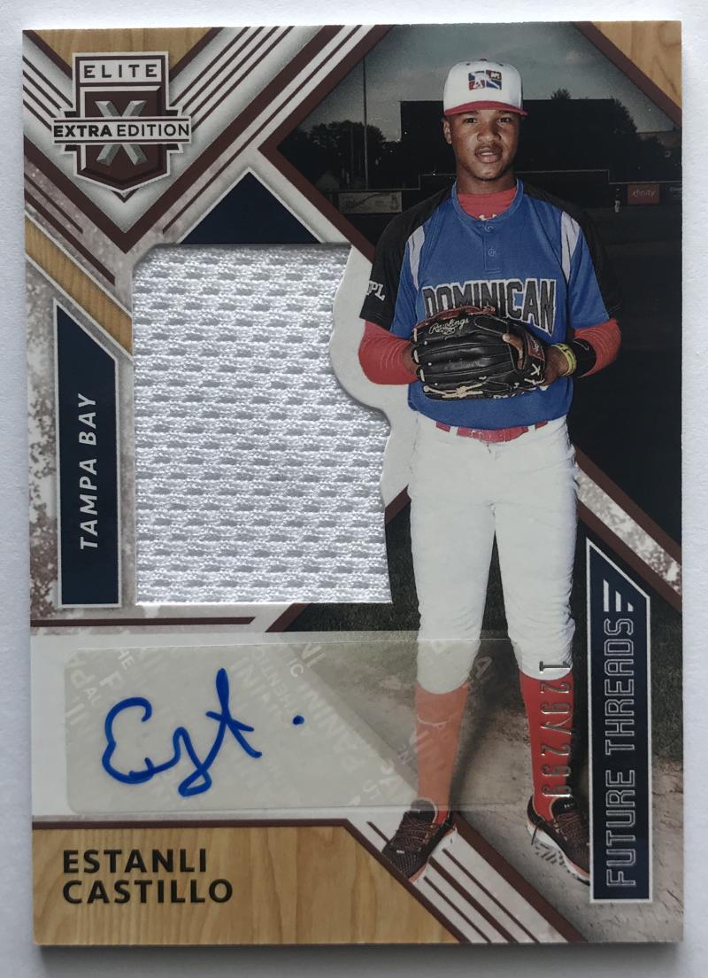2018 Panini Elite Extra Edition Future Threads Silhouette Estanli Castillo 129/299 Auto 07237 Image 1
