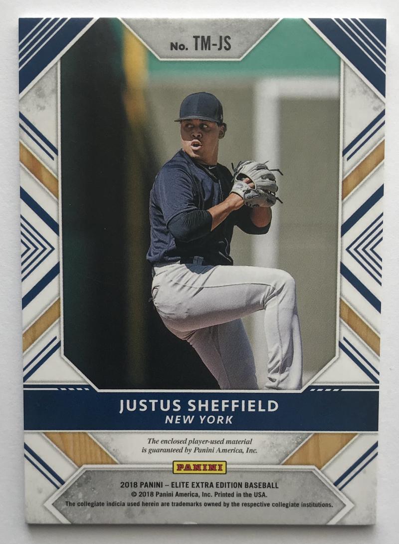 2018 Panini Elite Extra Edition Triple Material Justus Sheffield 90/399 Jersey 07241