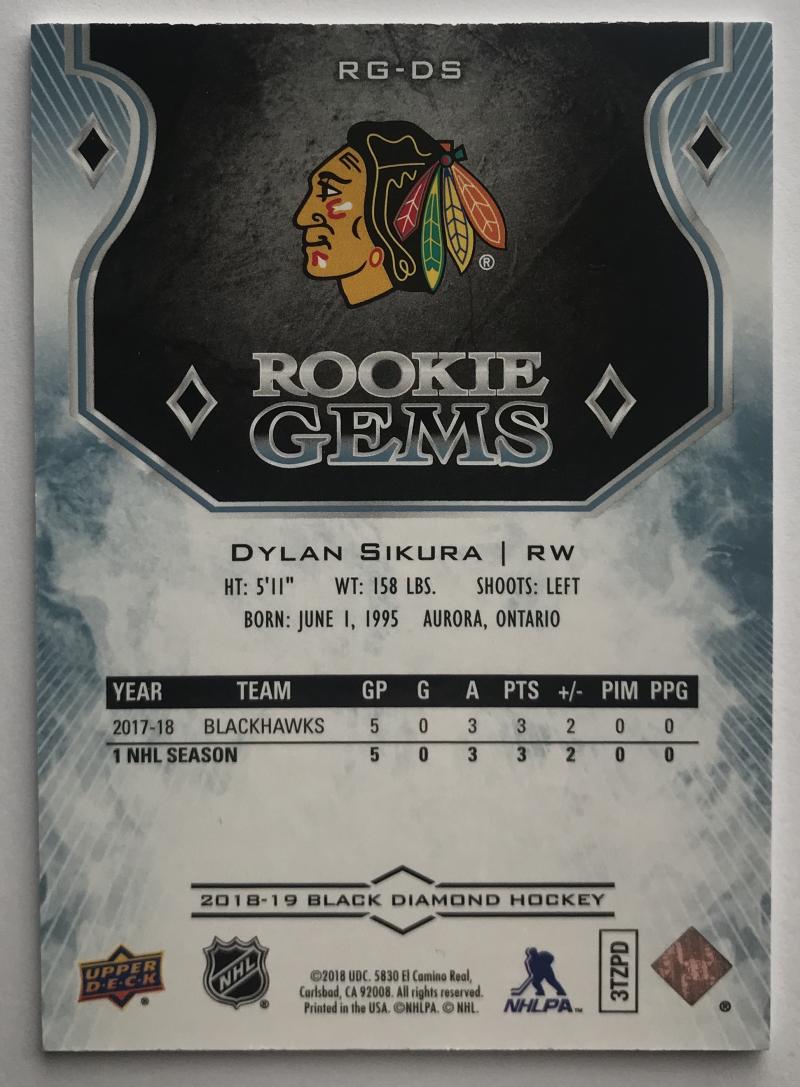 2018-19 Upper Deck Black Diamond Rookie Gems Dylan Sikura 264/399 07256