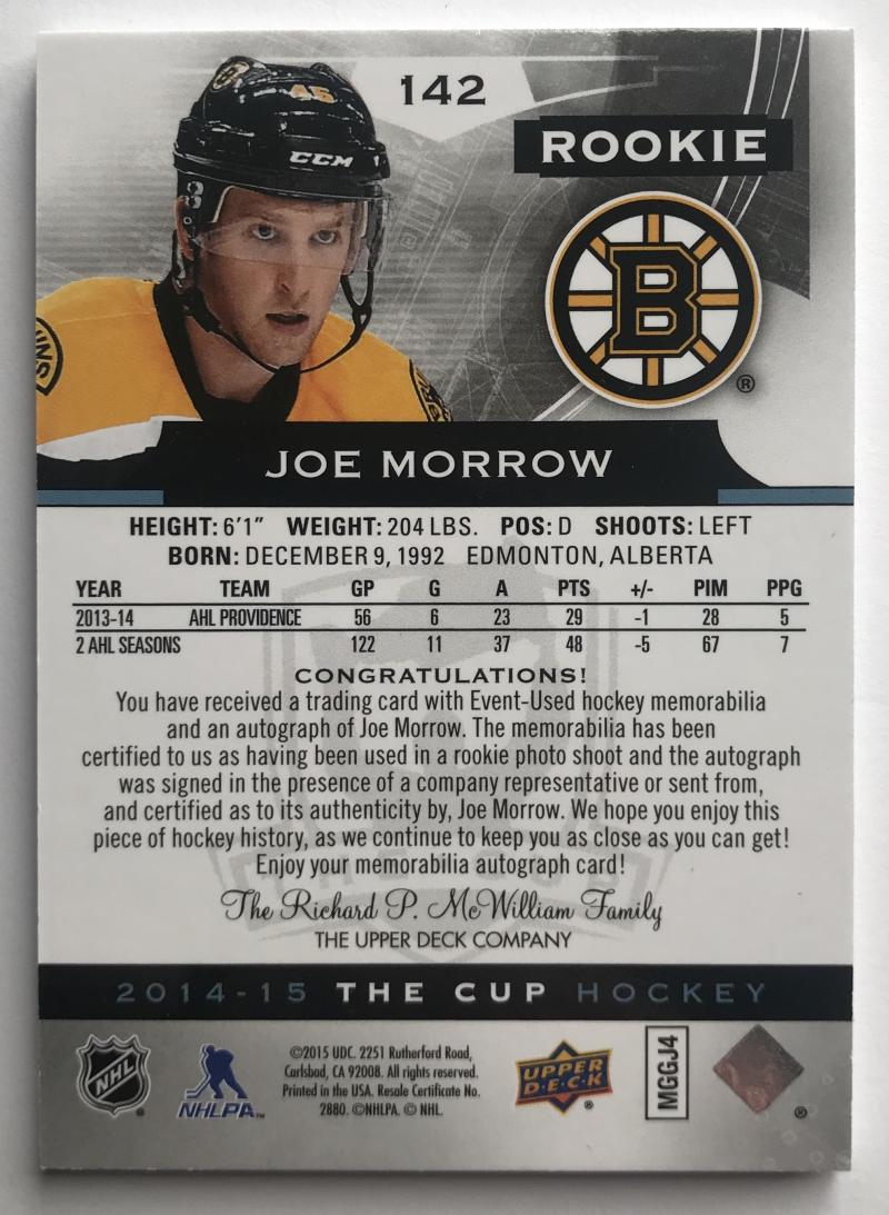 2014-15 Upper Deck The Cup #142 Joe Morrow RC Rookie 156/249 Auto 07260