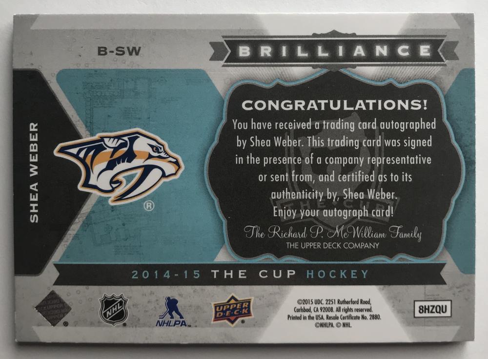 2014-15 Upper Deck The Cup Brilliance Shea Weber Auto 07265