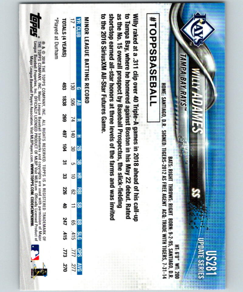2018 Topps Update Rainbow Foil #US281 Willy Adames MINT RC Rookie 07273