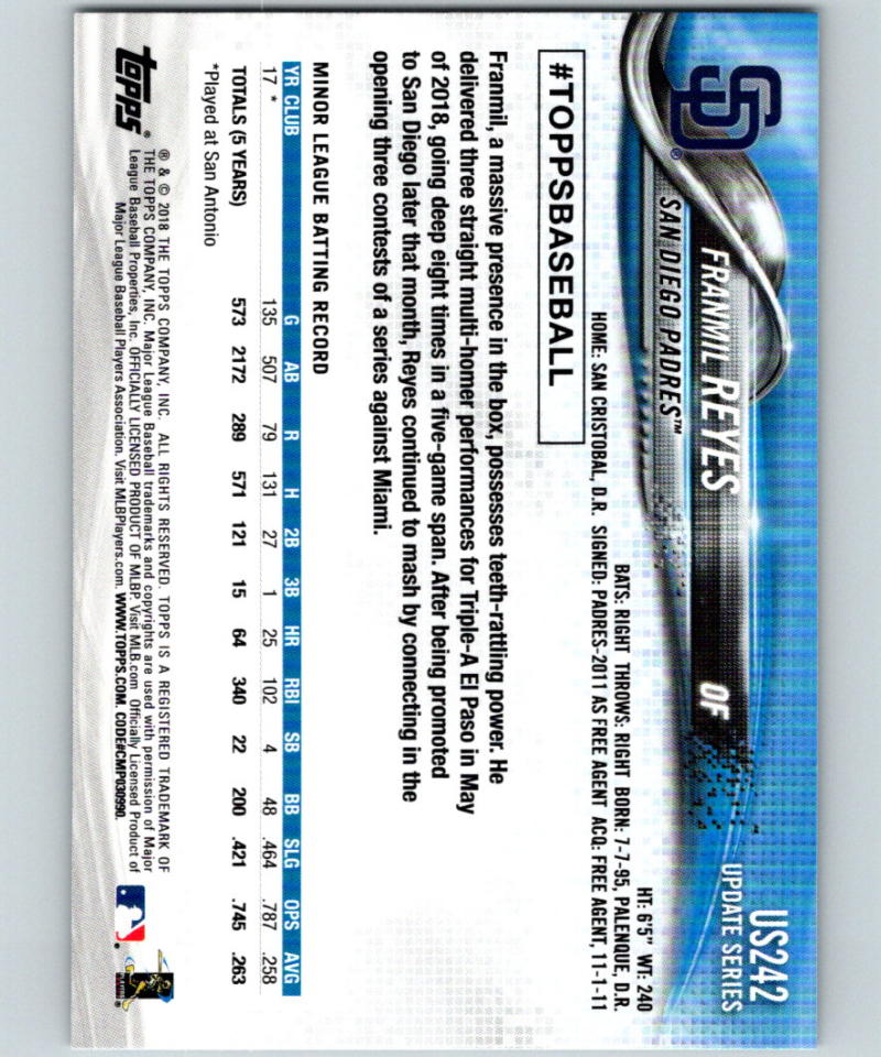 2018 Topps Update Rainbow Foil #US242 Franmil Reyes RC Rookie 07331