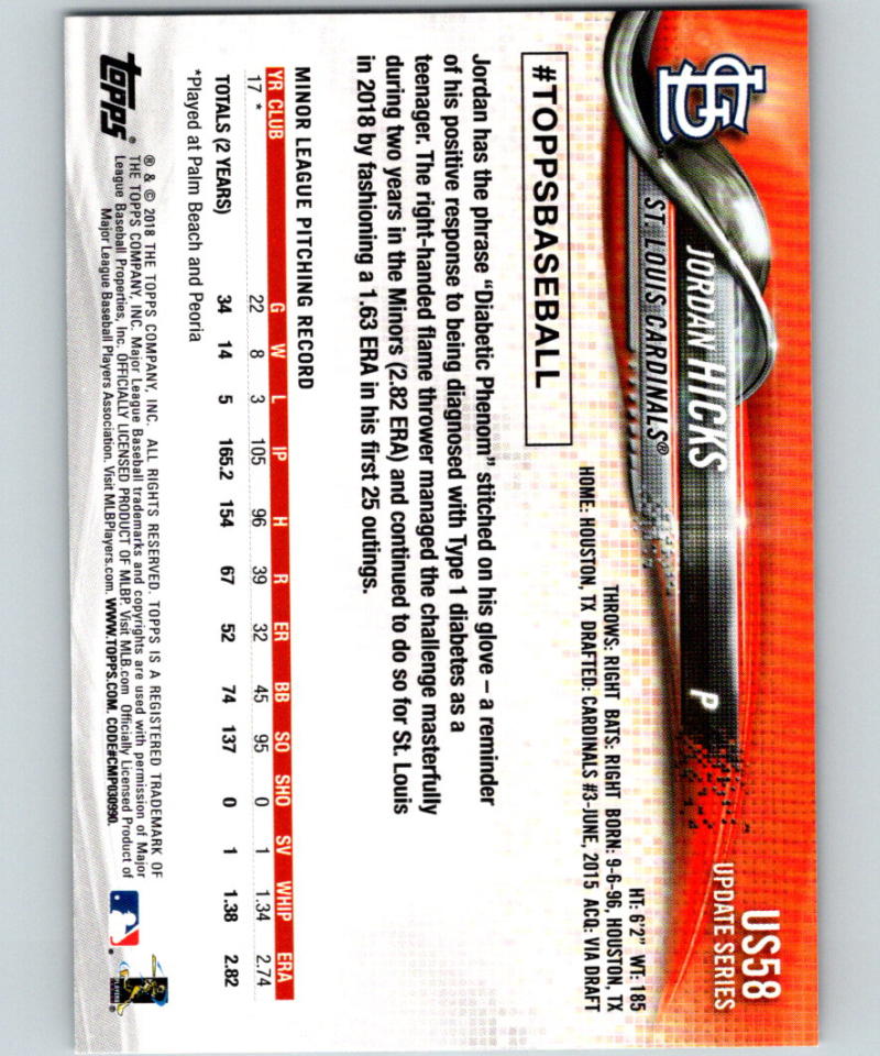 2018 Topps Update #US58 Jordan Hicks MINT RC Rookie 07283