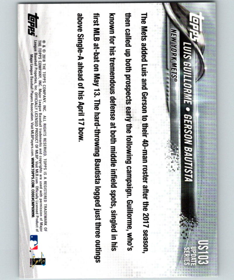 2018 Topps Update #US103 Gerson Bautista/Luis Guillorme MINT RC Rookie 07291 Image 2