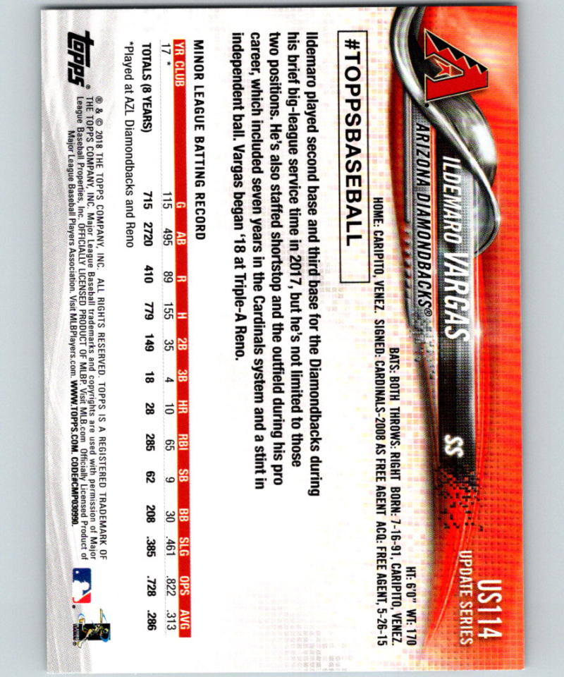 2018 Topps Update #US114 Ildemaro Vargas MINT RC Rookie 07294 Image 2